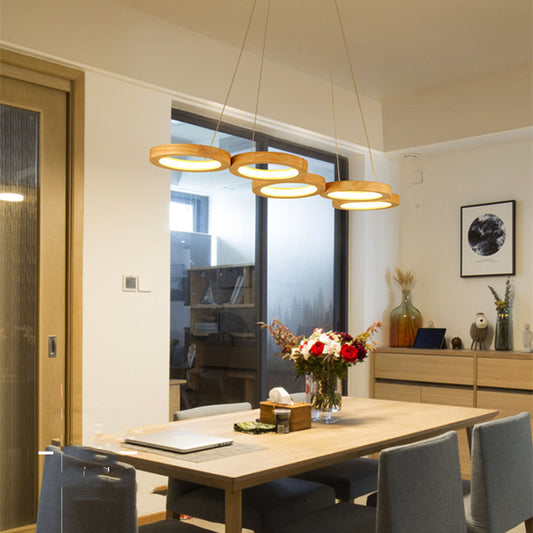Solid Wood Multi-Light Pendant Chandelier / Warm light / 4heads