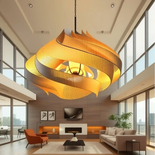 Sculptural Spiral Pendant Light / Cotton White